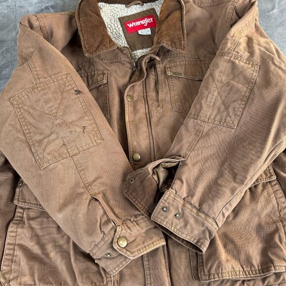 Wrangler Men's 3XL Sherpa Lined Canvas Jacket Barn Coat Brown Chore Utility - Picture 9 of 10